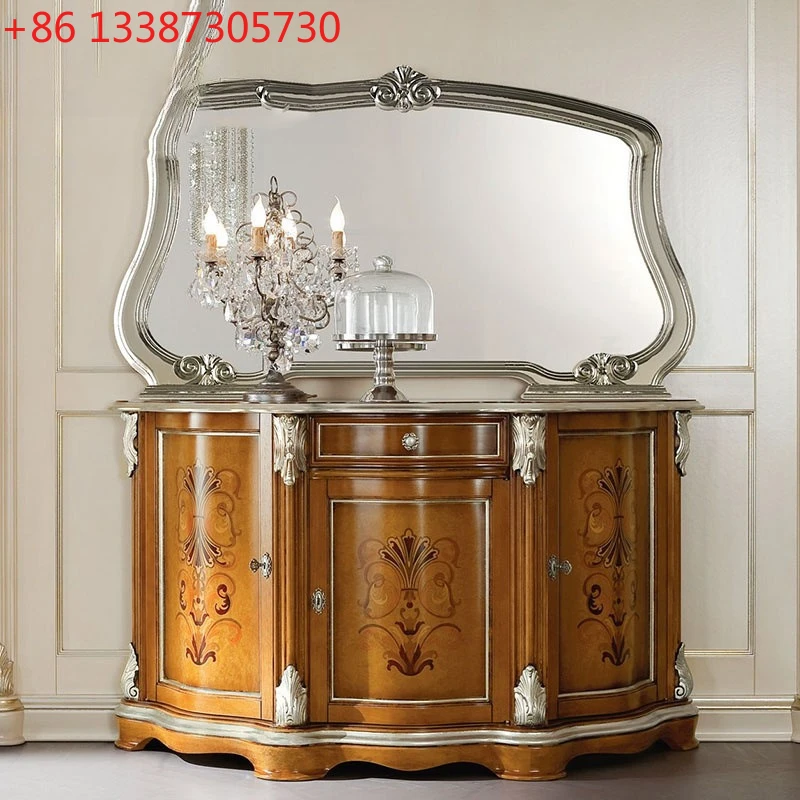 

Veneer parquet inlaid European entrance cabinet retro American entrance cabinet