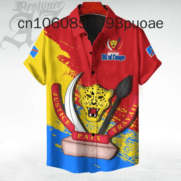 New Men's Short Sleeved Shirt DR Congo Flag Hawaiian Shirt 3D Printing Casual Fashion Street Men's and Women's Shirt