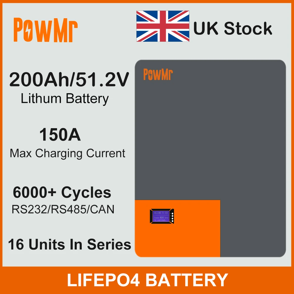 

UK Stock PowerWall 200Ah LiFePo4 Battery 10kWH More Than 6000 Cycle CAN RS485 BMS 16S Lithium Batteria Fit Solar Off-Grid System