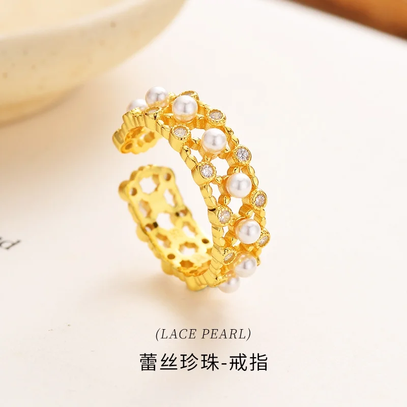 

S925 Sterling Silver Lace Shell Pearl Ring for Women | Luxury Hollow Zircon Inlaid Fashion Jewelry