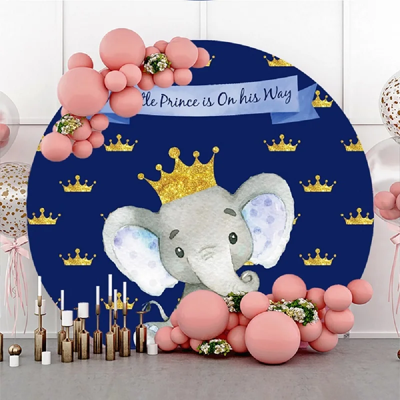 Its a Boy Round Backdrop Cover A Little Prince is on the Way Baby Shower 1 Year Birthday Decorations Circle Photo Background