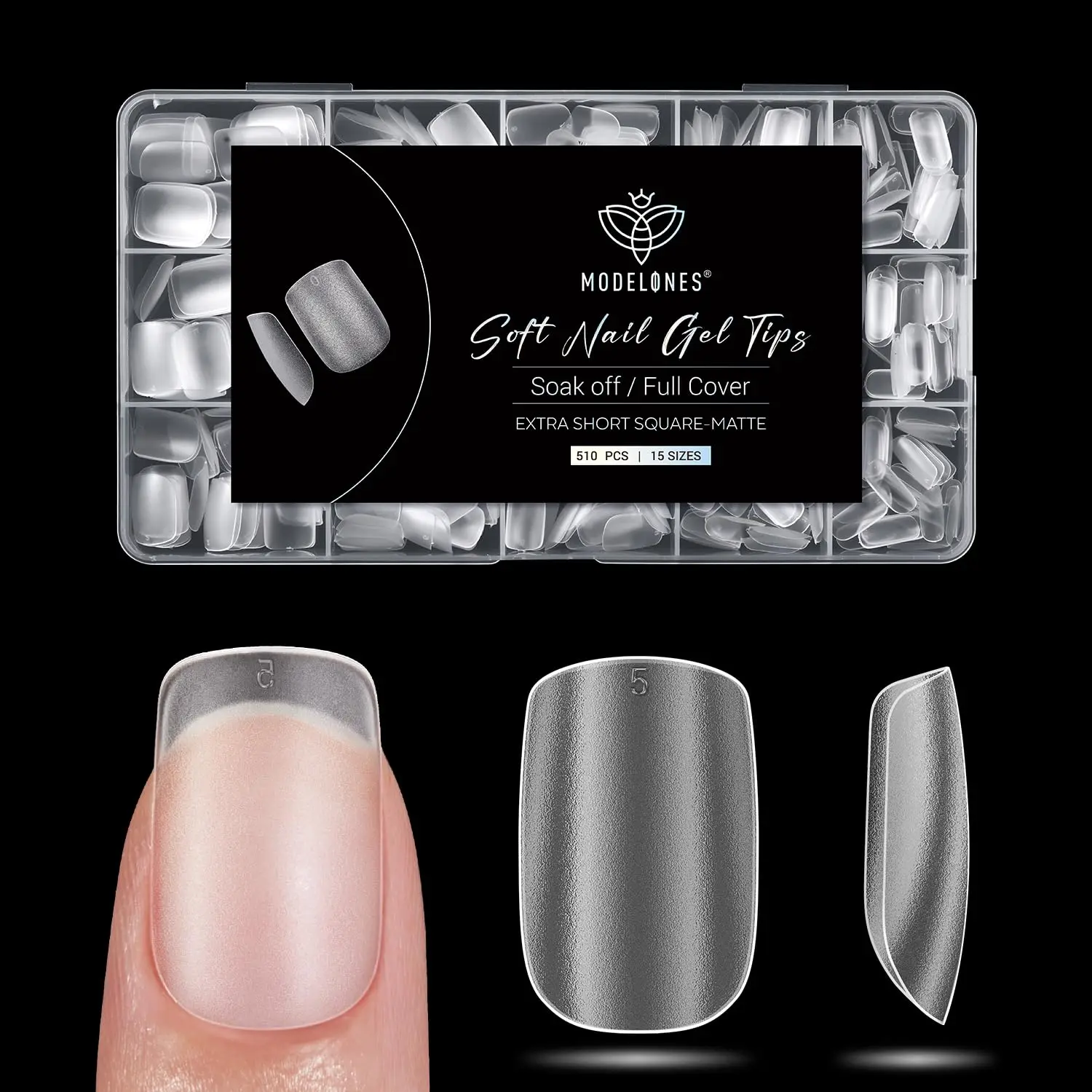 

modelones Extra Short Square Fake Nail Tips - 510Pcs Full Matte Gel Tips Pre-shaped Full Cover Clear Acrylic Gel Kit