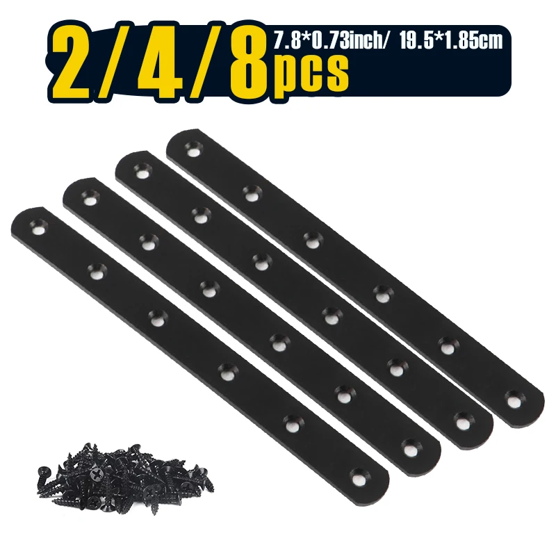 2/ 4/ 8 piezas, soportes rectos negros, placas de reparación planas de acero inoxidable de 19x195 mm, soportes de unión de fijación de reparación (tornillos)