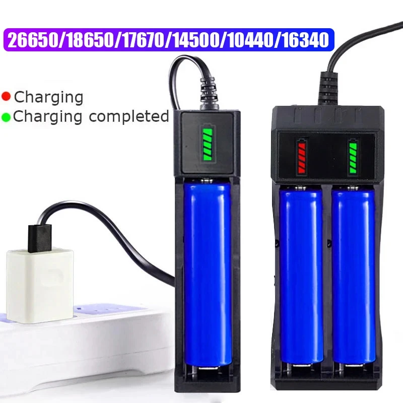 18650 Battery Charger 1/2/4 Slots USB Dual 18650 Charging 3.7V Rechargeable Lithium Battery For 16340 14500 18650 26650 Battery