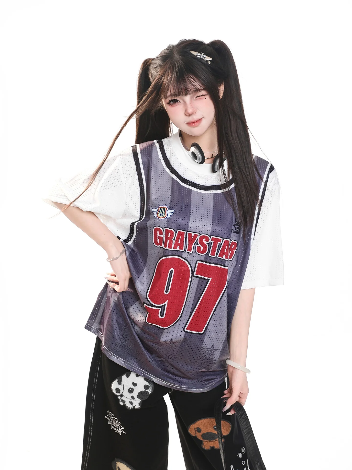 American Style Baseball Jersey Print Short Sleeve T-Shirt Women Summer Lazy Casual Loose Sports Top round Neck Regular Length