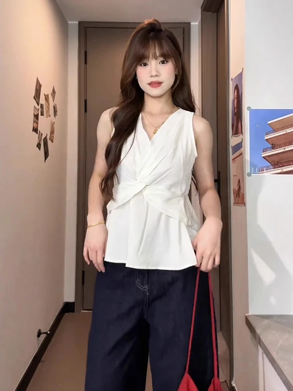 

V-Ne шифоновый топ с застежкой на талии, сексуальный висячий жилет с поясом для девочек, высококачественный жилет Feeling irt для женщин, лето