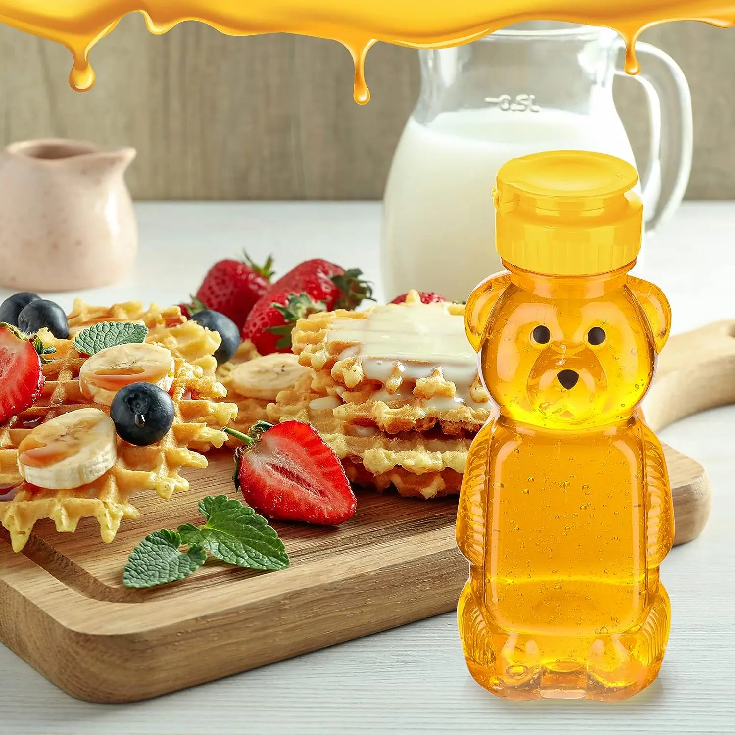 8oz  Plastic Bear Honey Bottles Jars Clear Honey Containers Dispenser Squeeze Bottle Juice Bottle with Leak Proof Flip-Top Caps