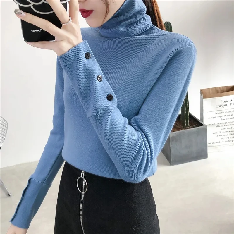 Knitting Pullover Sweater Women Solid Basic Top Turtlneck Sweater Long Sleeve Casual Slim Pullover Korean Fashion Simple Clothes