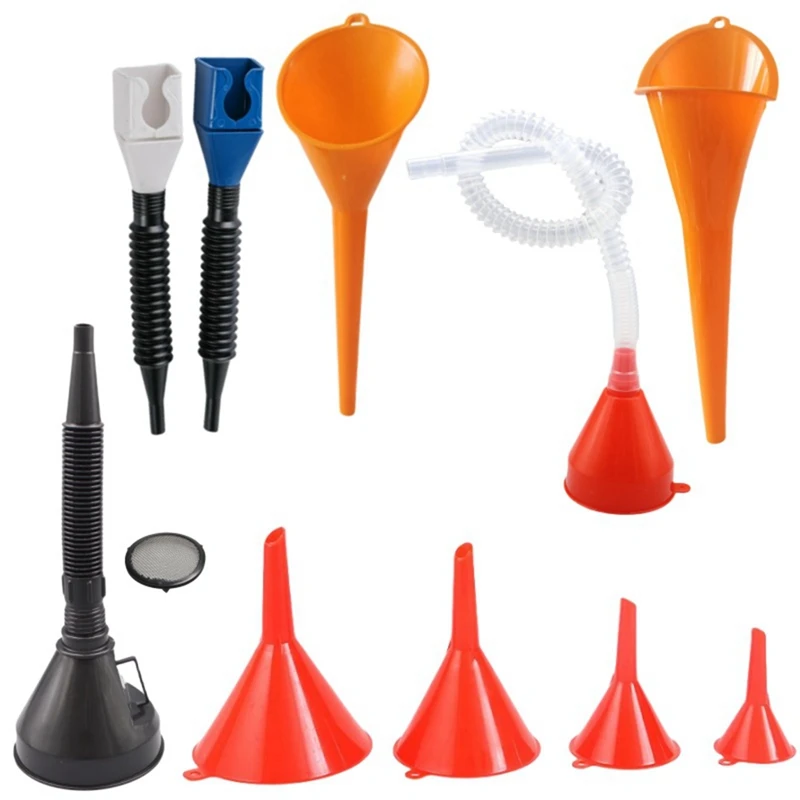 10 Pcs Automotive Funnels Set, Plastic Long Neck Oil Funnels, Snap Funnel,Right Angle Funnelswide Mouth Fuel Funnels