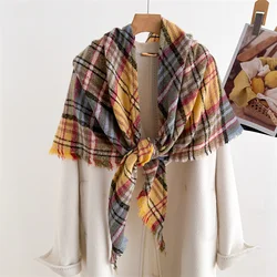 2024 New Fashion Color Block Classics Plaid Women Shawl Winter Warm Triangle Scarf Outdoor Scarves Wraps Stole