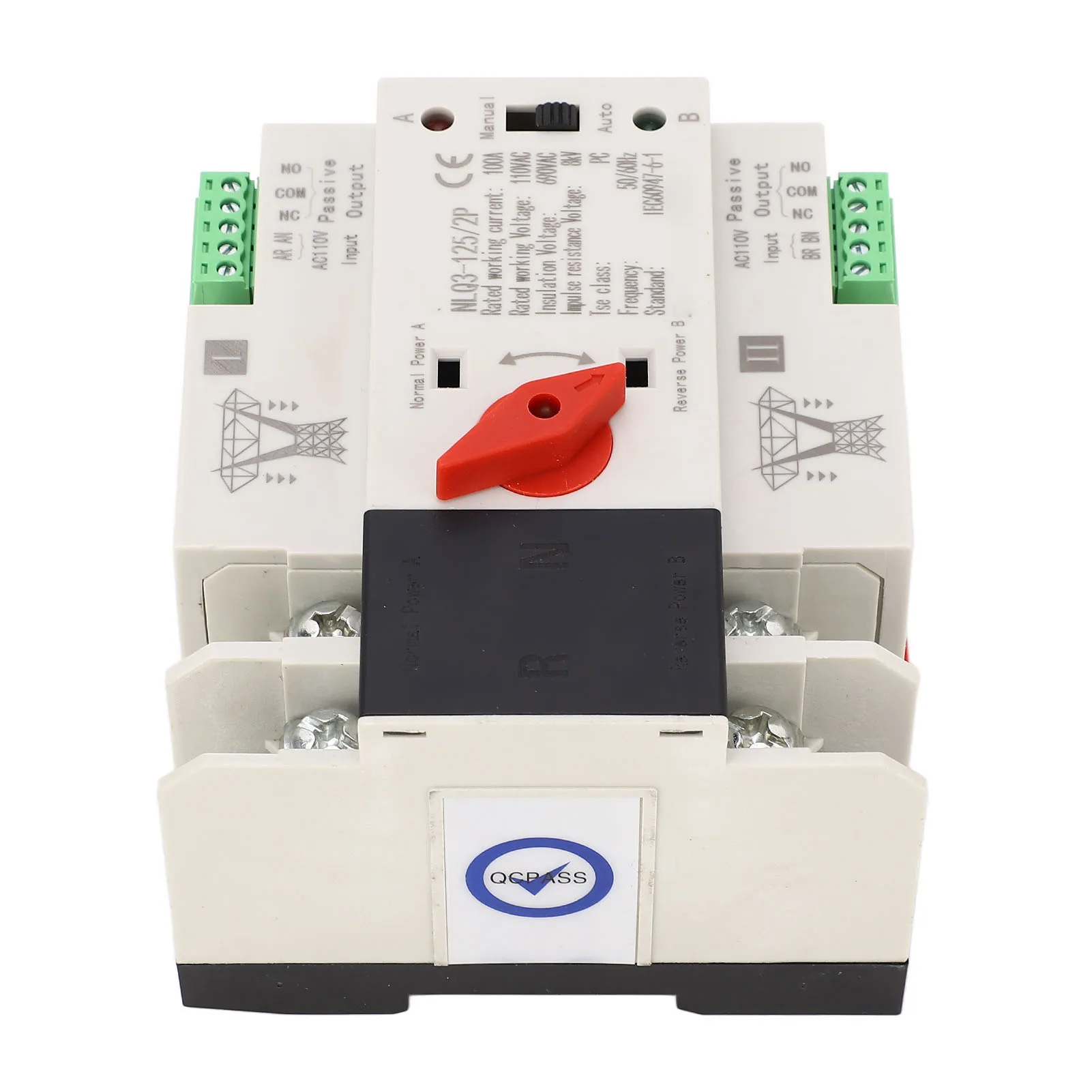 AC110V 100A Dual Power Automatic Transfer Switch 35mm Rail Mounting 2P ATS Generator Transfer Changeover Switch