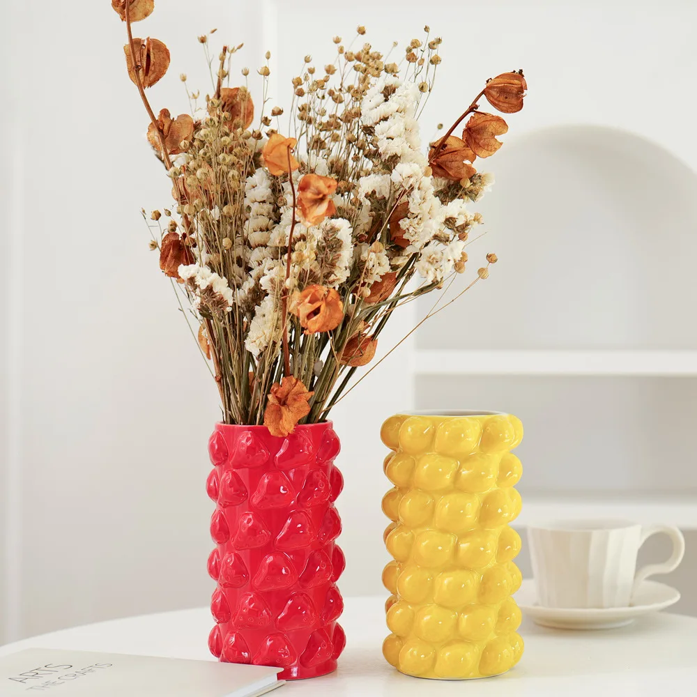 Ceramic Vase Creative Cartoon Fruit Lemon Strawberry Relief Vase Lovely Ceramic Ornament Floral Arrangement Accessories