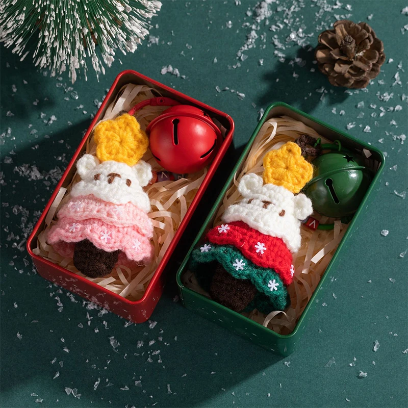 Christmas Crocheted Pendant Creative Wreath Pendant Decorative Bag Ornament Christmas Decoration With Tin Box