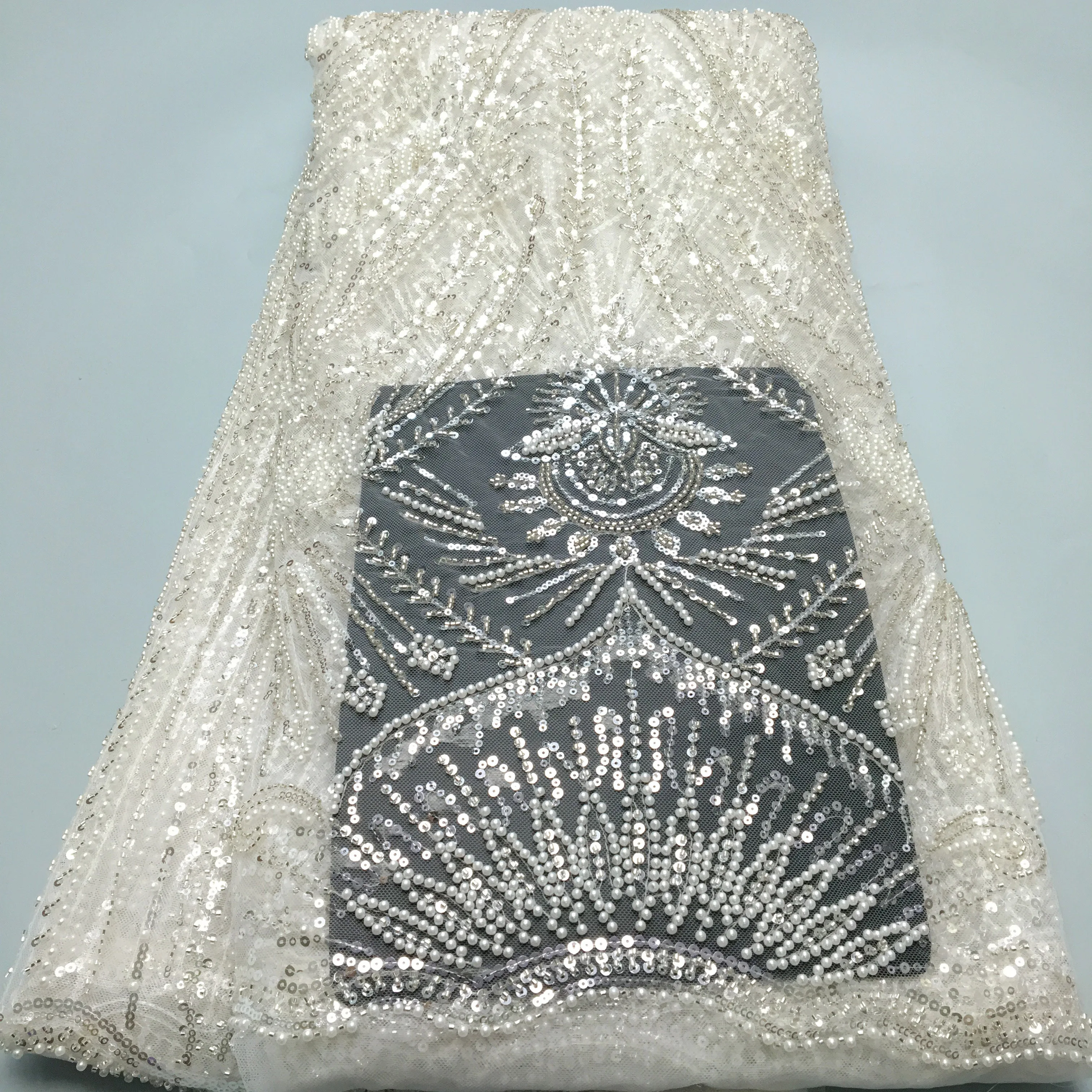 African Tulle Lace Fabric 2024 High Quality Nigeria Mesh Heavy Beads And Sequins Lace 5Yards French Net Lace For Women Dresses