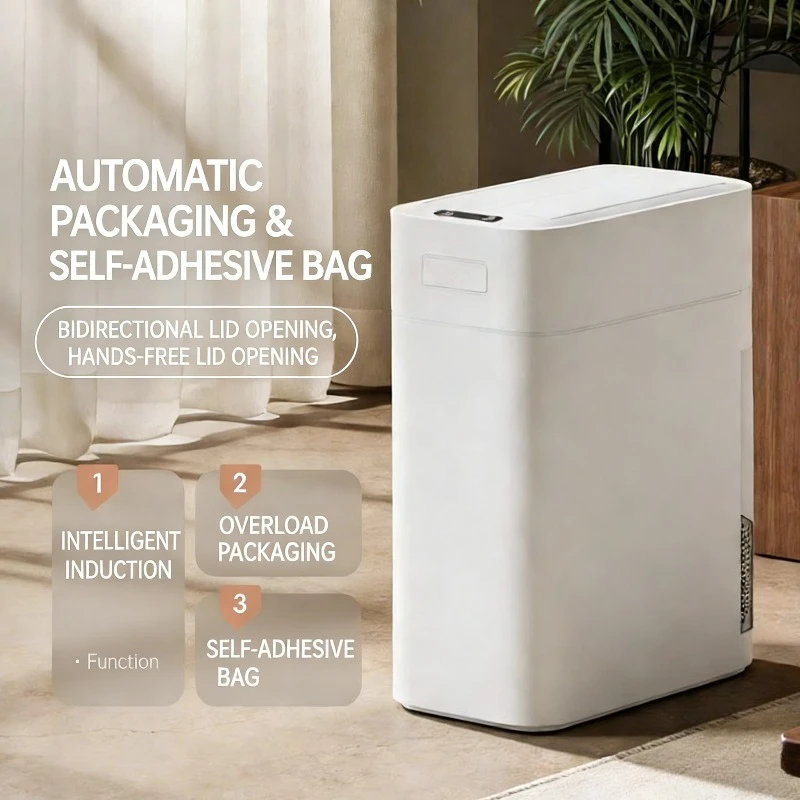 

Smart Trash Can with Automatic Packing Garbage Bag Bins Automatic Close Bag Adsorption Wastebasket Kitchen Bathroom Toilet Bin