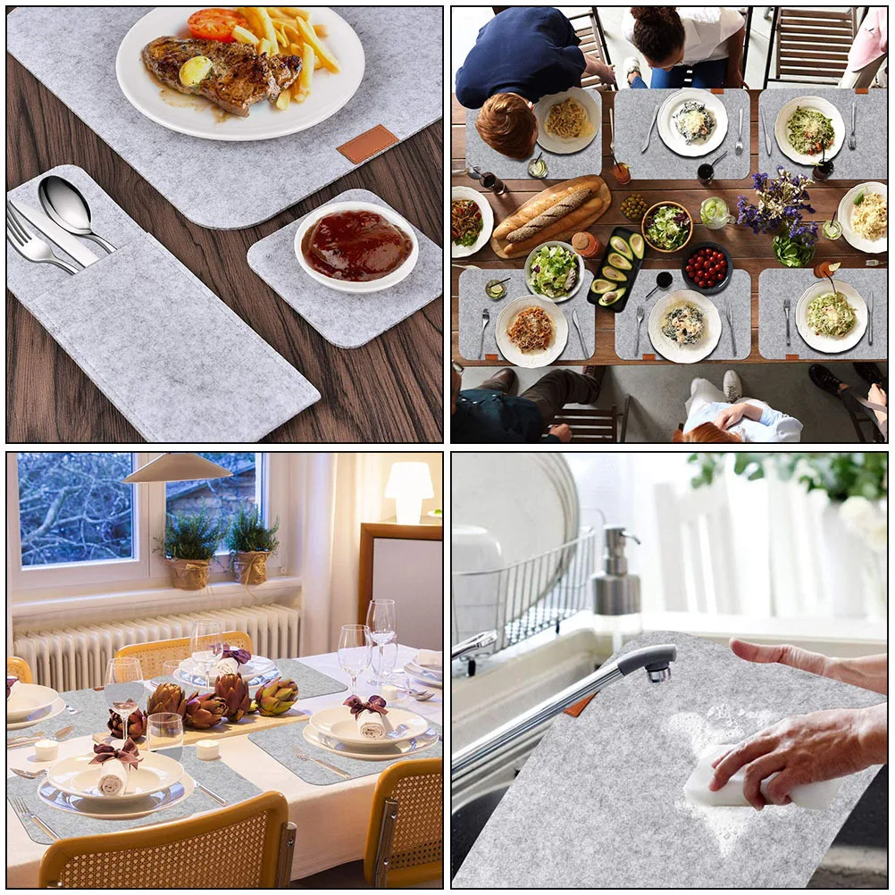 

12Pcs Washable Felt Placemat Heat Resistant Square Table Mat for Dining Room Home Hotel Use Grey Simple Design