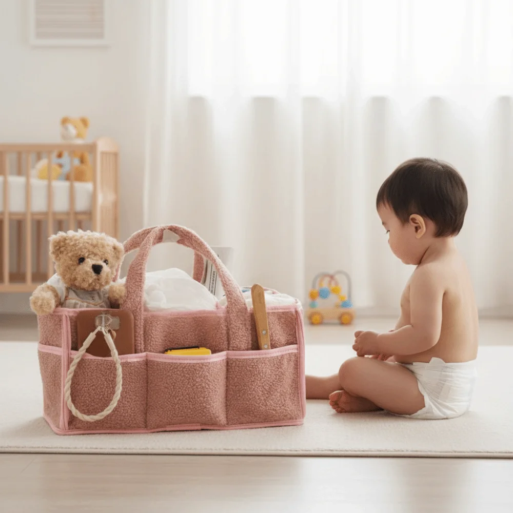 

Portable Baby Diaper Bag Large Capacity with Handle Baby Diaper Basket Removable Divider Mommy Bag Boys Girls