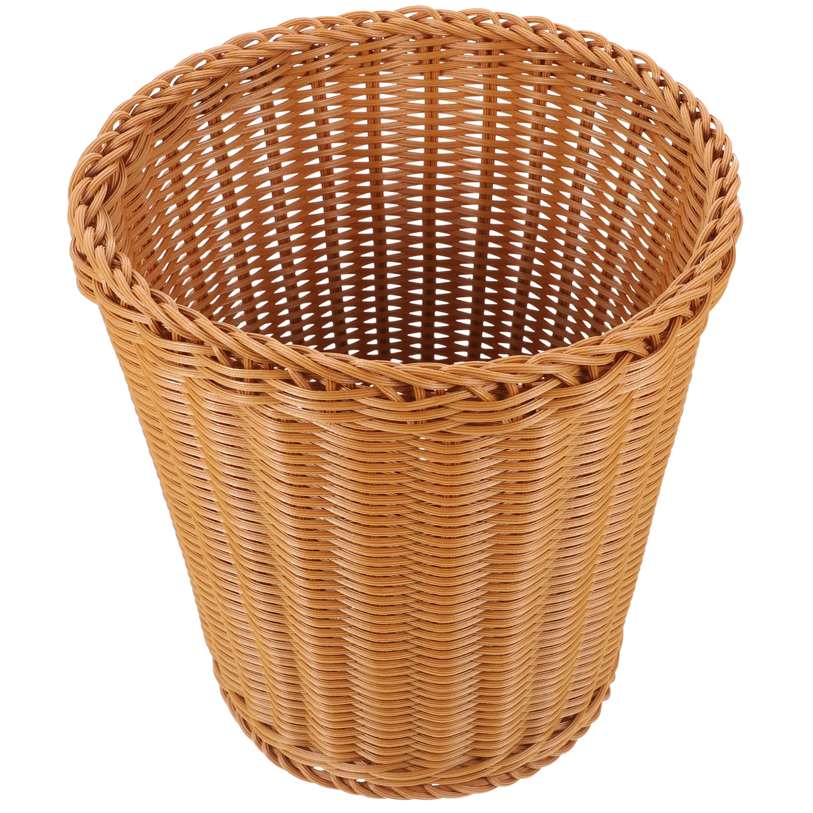 

Mini Woven Trash Can Brown Plastic Waste Basket Storage Bin for Home Office Bedroom Kitchen Bathroom Garbage Cans Wastepaper