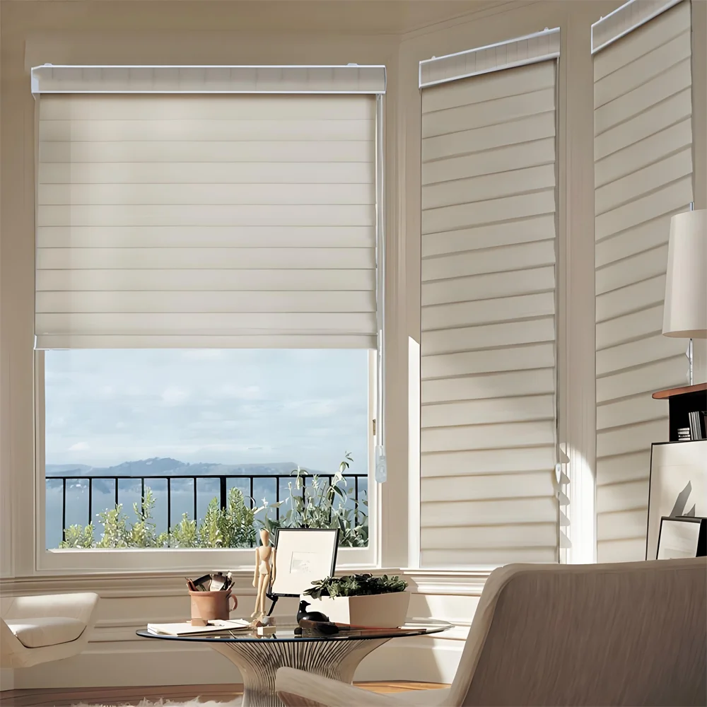 AIROW Full Blackout Linen Flat Fold Roman Shades Motorized Top Down Bottom Up Privacy Window Blinds for Home Windows