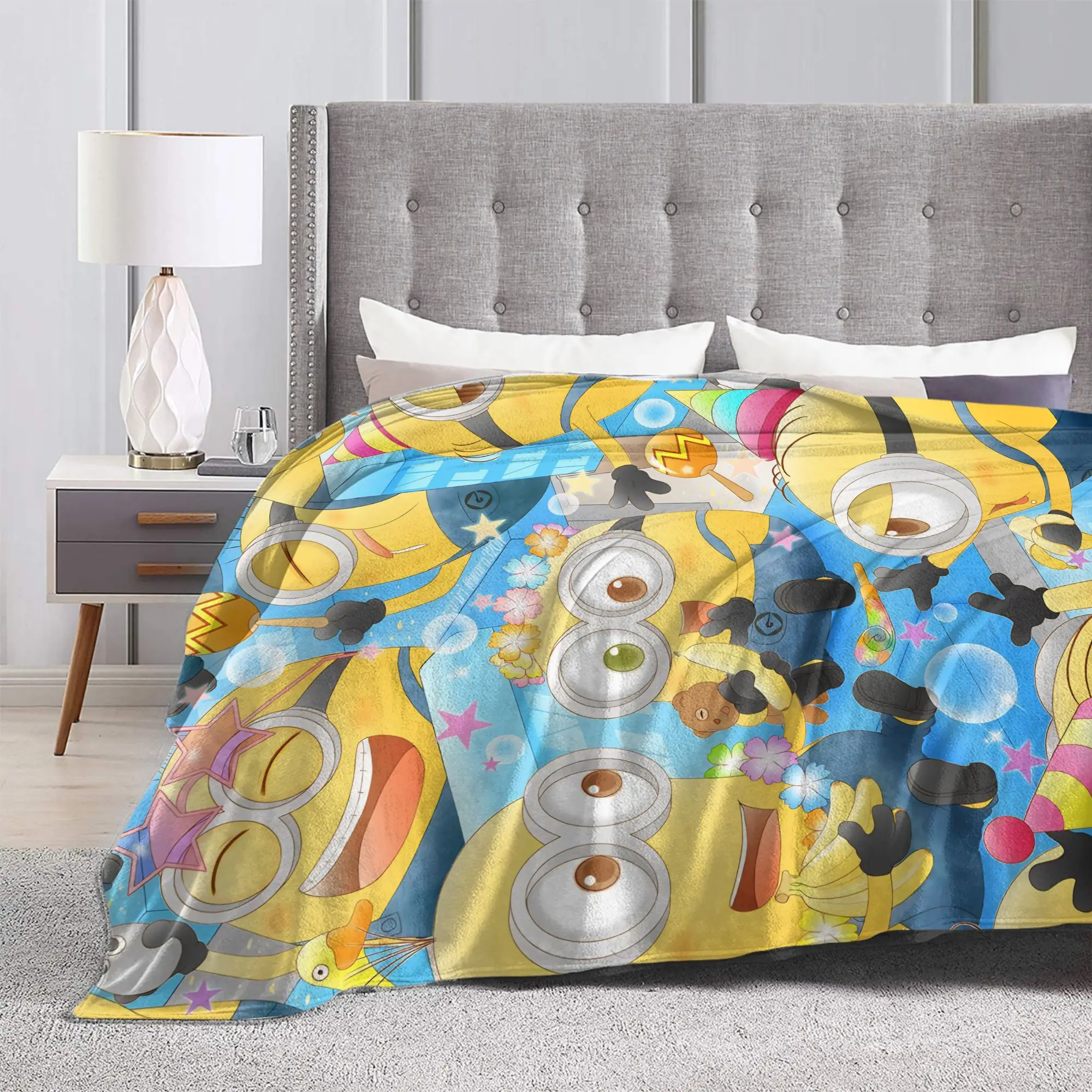 Cute Anime M-Miniones Blanket Coral Fleece Plush  Winter  Multi-function Super Warm Throw Blanket for Sofa Bedroom Bedspreads