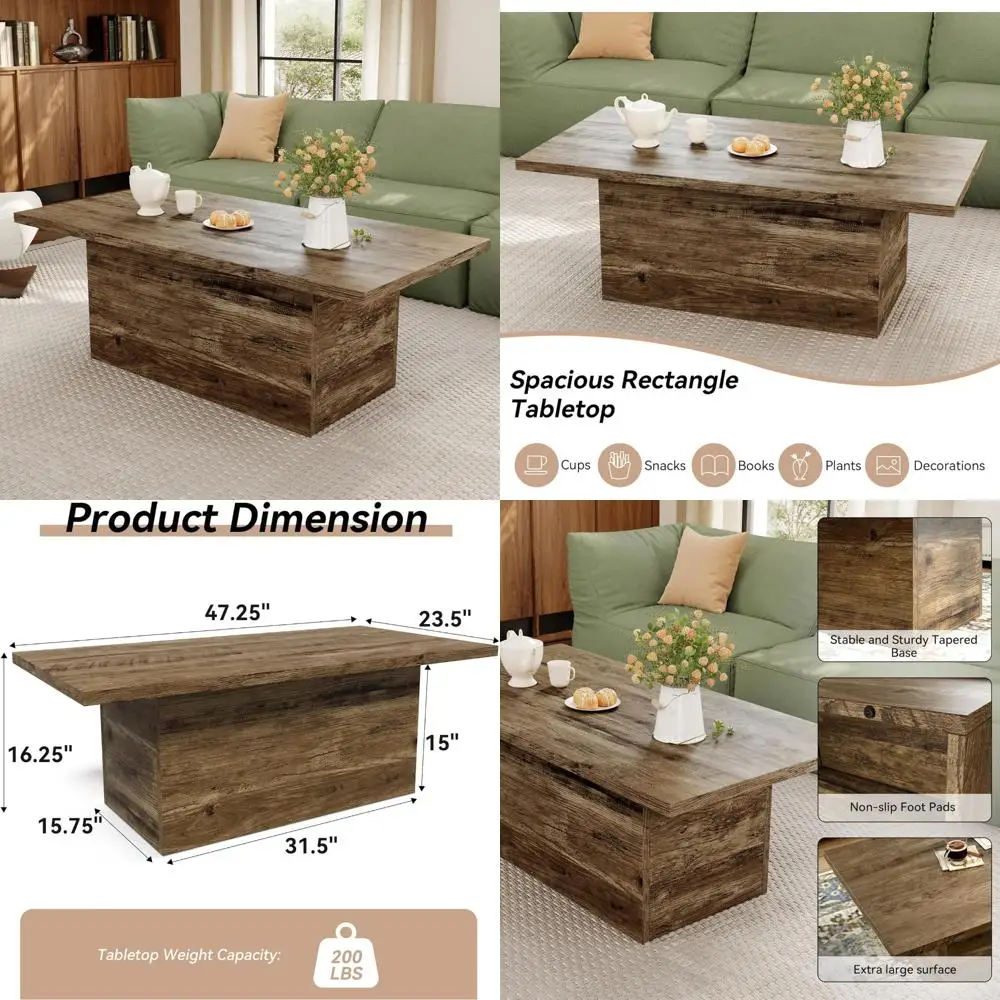 Modern 47.25-Inch Engineered Wood Coffee Table for Living Room and Home Office, Rustic Farmhouse Style Center Table