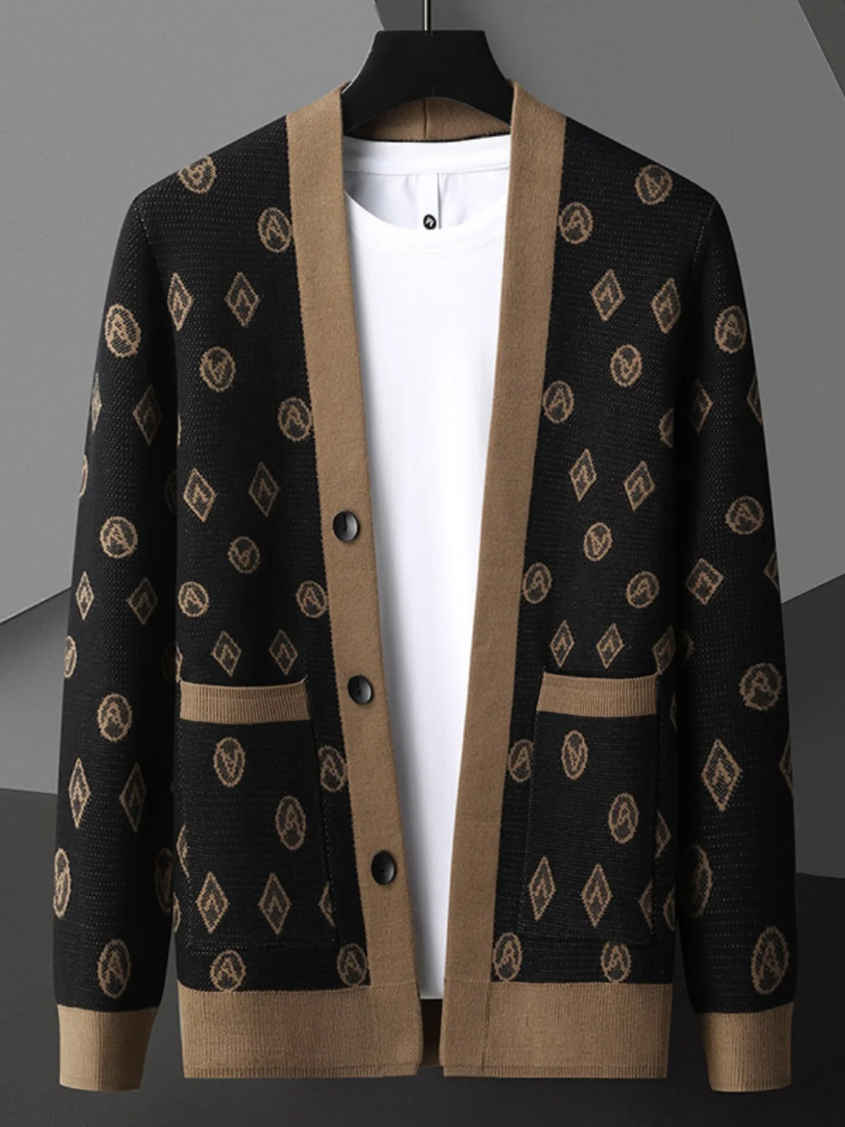 

Faionable Knitted Cardigan Men's Trendy Patchwork Sweater Casual Haome Autumn New Arrival Polyester V-Ne Long Sve