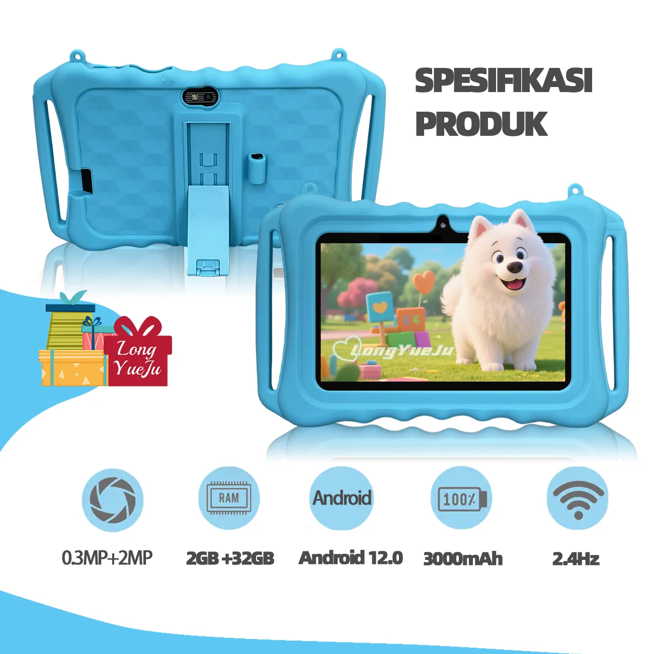 Tableta para niños de 7 pulgadas con estuche a prueba de golpes: tableta Android educativa para niños, Navidad, regalo de cumpleaños para niñas y niños