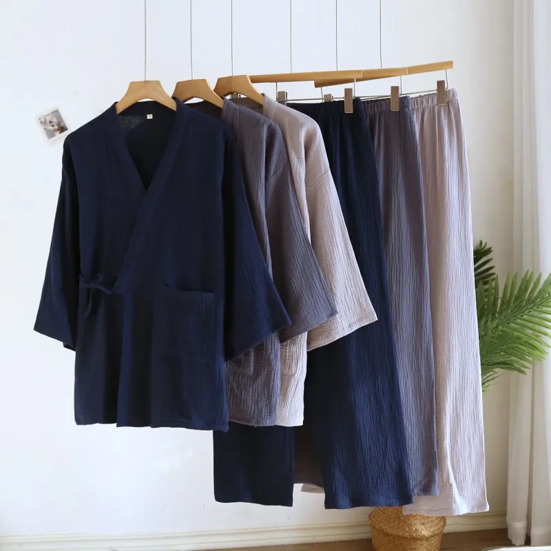 japanese-kimono-suit-men-100-cotton-crepe-pajamas-long-sleeved-trousers-two-piece-kimono-suit-for-men-sleepwear-two-piece