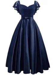 2024 New Summer Burgundy Party Dress Vintage Floral Lace Long Women Short Sleeve Ruffle Elegant Casual Maxi Date Satin Vestidos