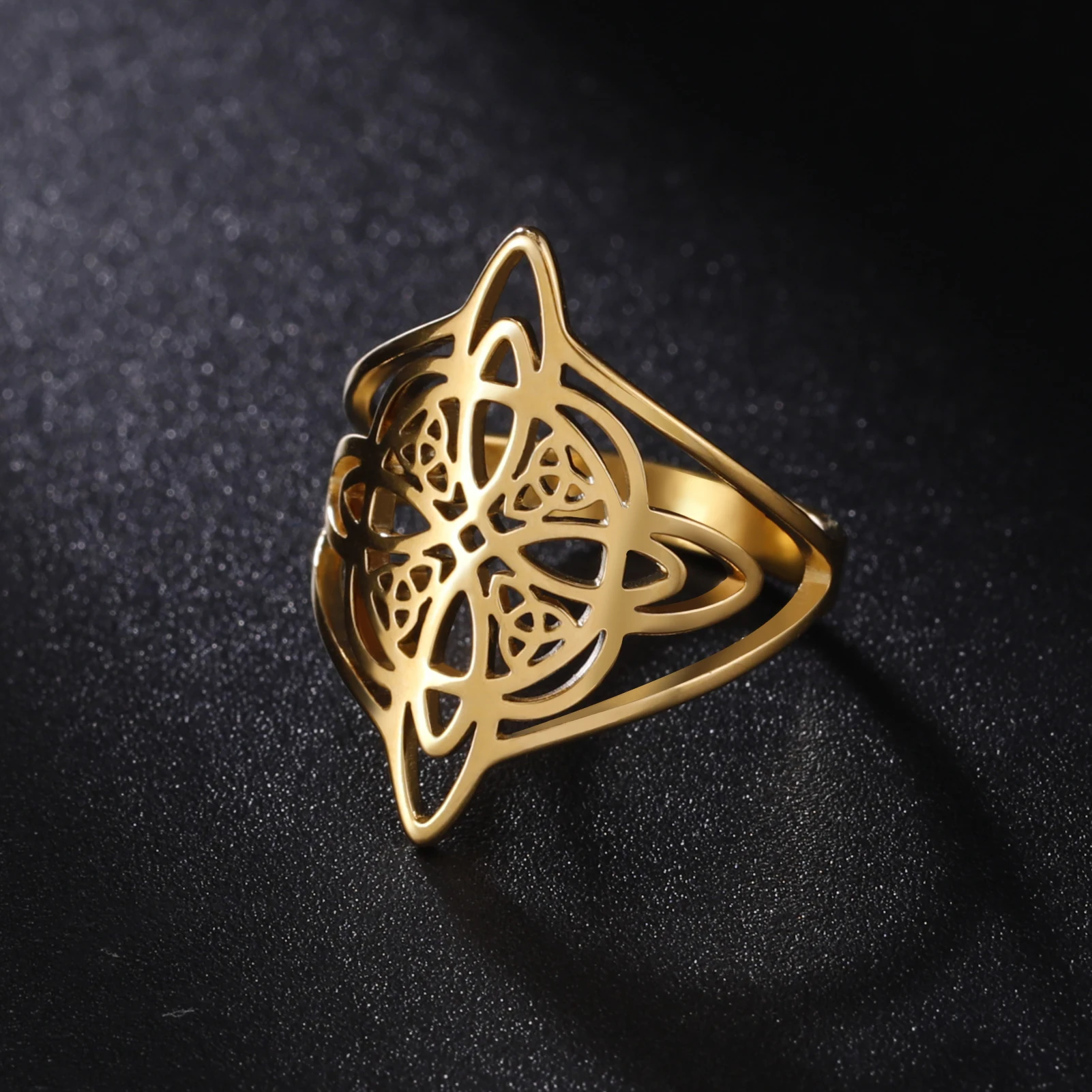Witch‑Knot Triquetra‑Celtic‑Knot‑Shape Stainless‑Steel Ring Unisex for Women Men, Witchcraft Wicca‑Amulet Protection‑Spiritual Finger‑Jewelry, Mystical Statement‑Ready