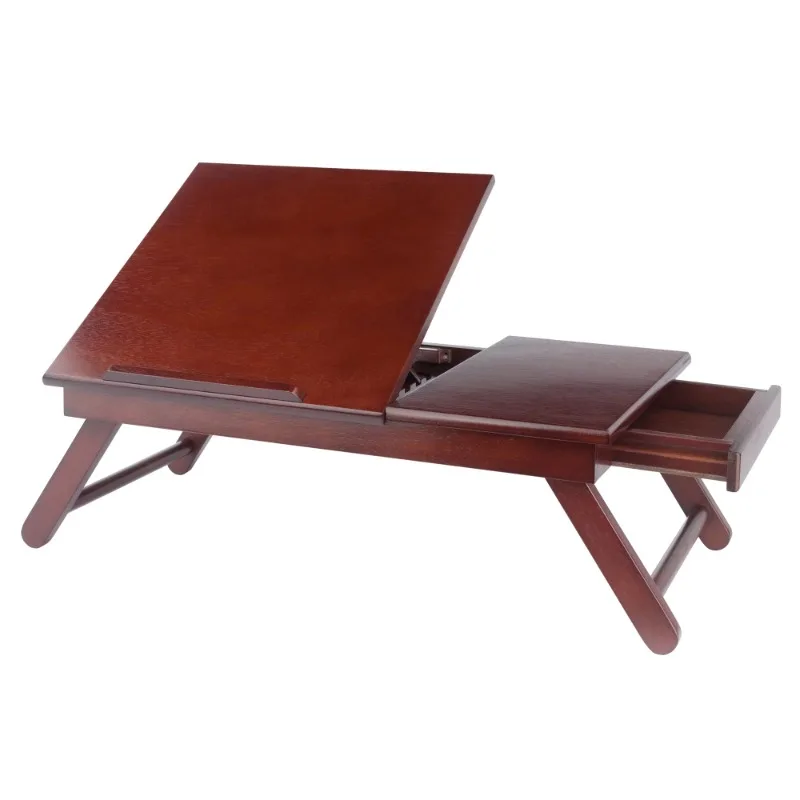 Laptop Bed Tray with Tilting Top  Adjustable Breakfast Table with Foldable Design.Eco-Friendly.Walnut Finish