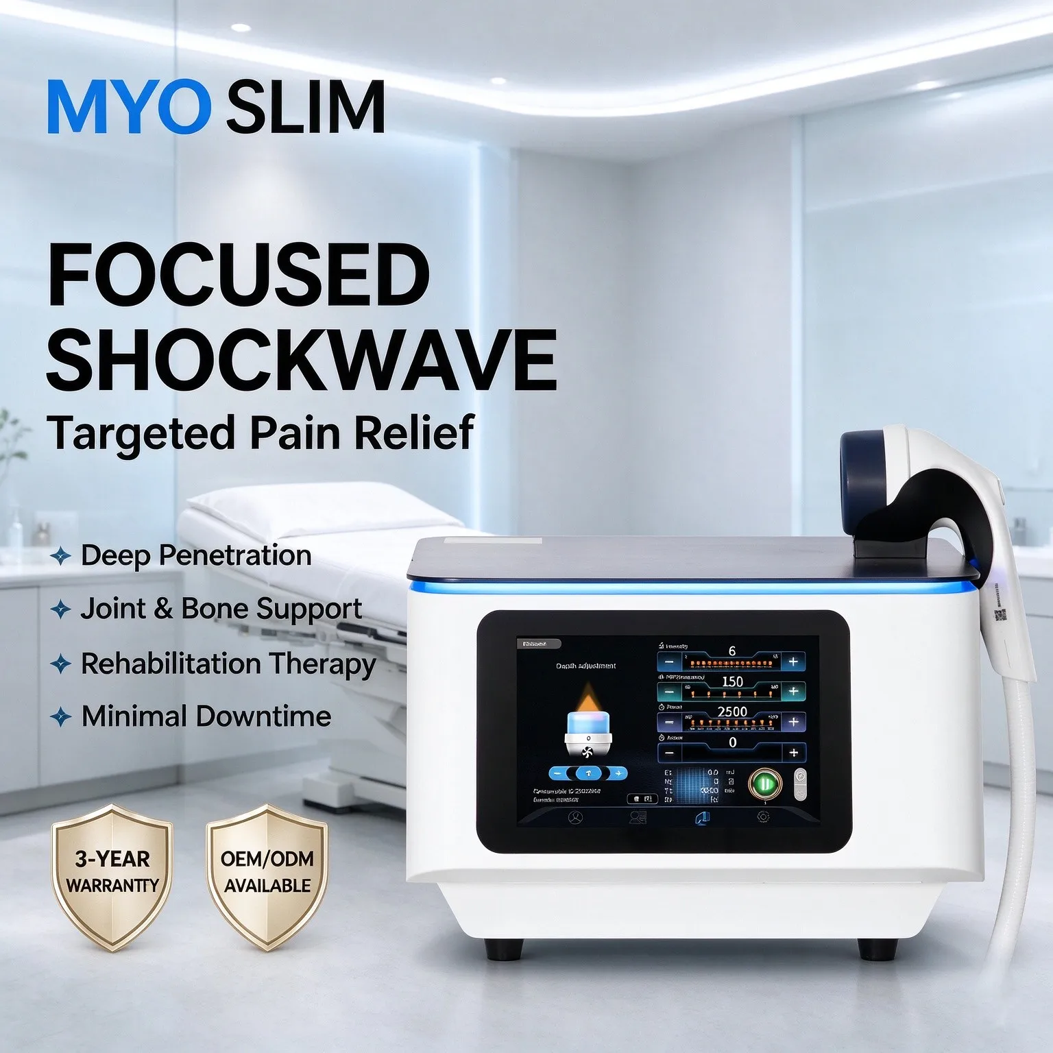 Myoslim New Piezoelectric Focused Shock Wave Rehabilitation Therapy Device  For Muscle Relax Pain Relief Professionalism Machine