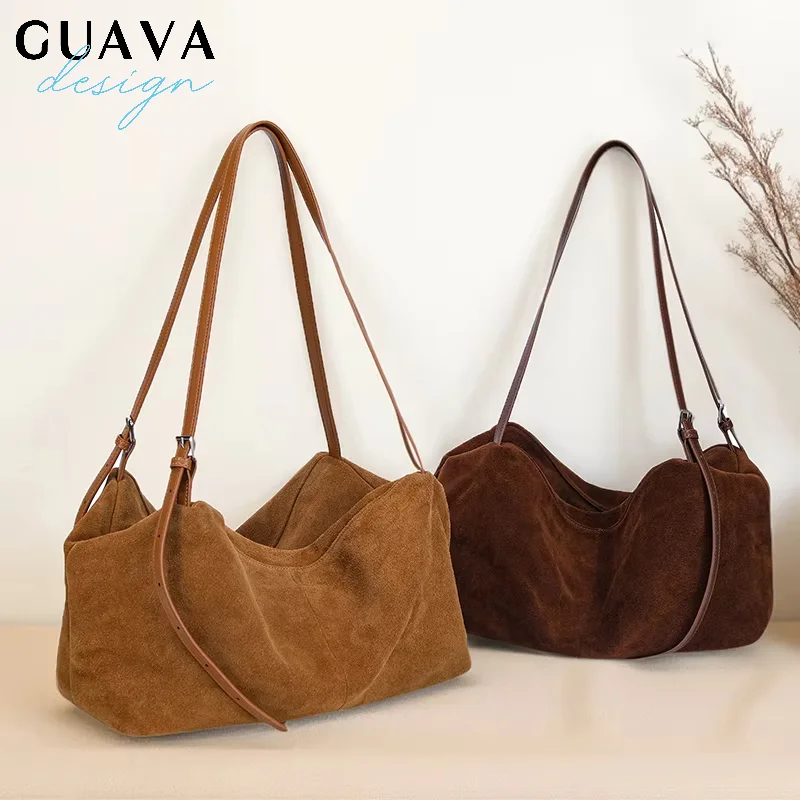 

Женские замшевые сумки на плечо из натуральной кожи, женская мягкая однотонная сумка через плечо из воловьей кожи, женский дизайн, роскошная сумка для ленивых поездок