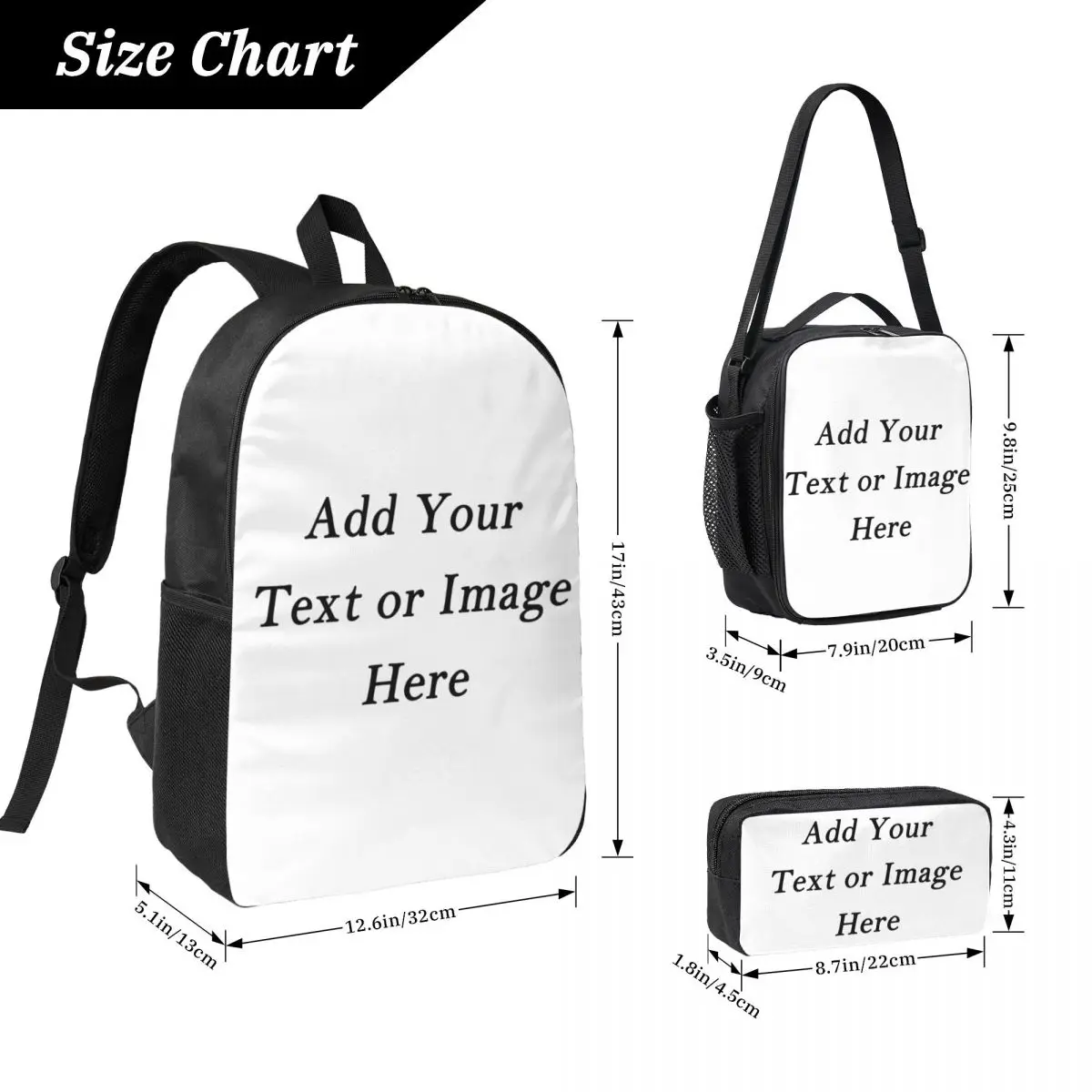 3Pcs Custom Personalized Backpack Set for Boy Girl Pen Bags Bookbag Sets with Lunch Box For School Students Daypack
