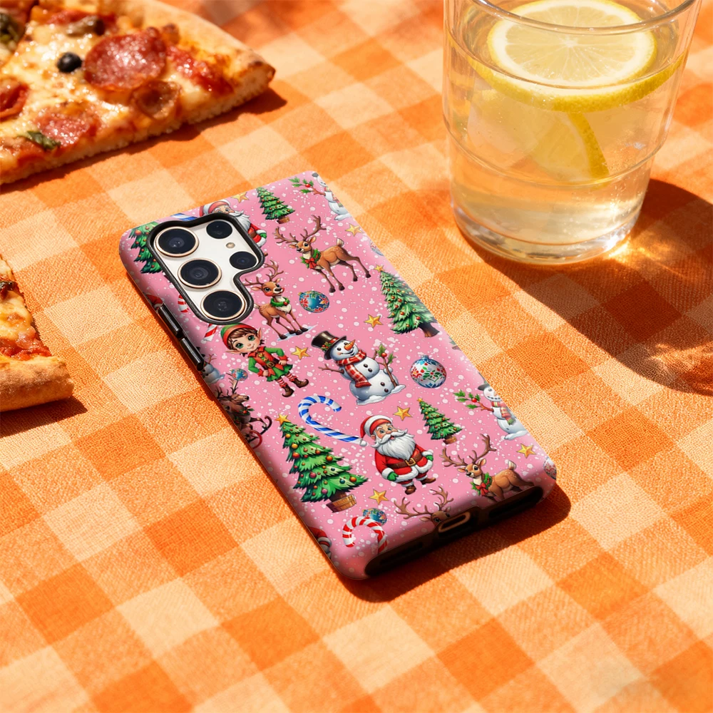 حافظة هاتف عيد الميلاد الاحتفالية لهاتف سامسونج جالاكسي S25 Ultra S24 S23 Ultra Plus غطاء خلفي لامع بطبقة مزدوجة