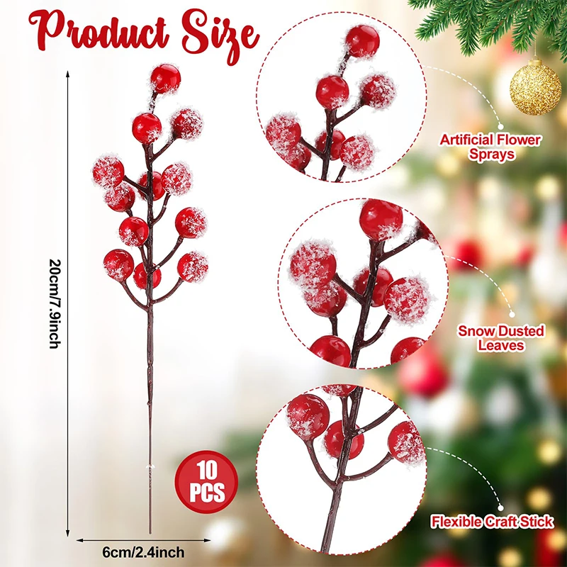 10/20 Stück Künstliche Schnee-Tannennadel-Beeren-Bouquets Weihnachtsdekoration für Christbaum Girlande Ornament Heimdekoration Neujahr DIY Geschenk – Detail 2