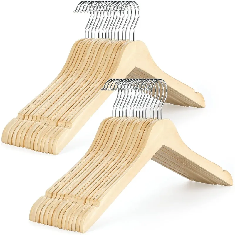 Wooden Hangers 30 Pack, 0.28-inch Slim & Durable Clothes Hangers Space Saving, Natural Wood Hanger with 360°Swivel Hook