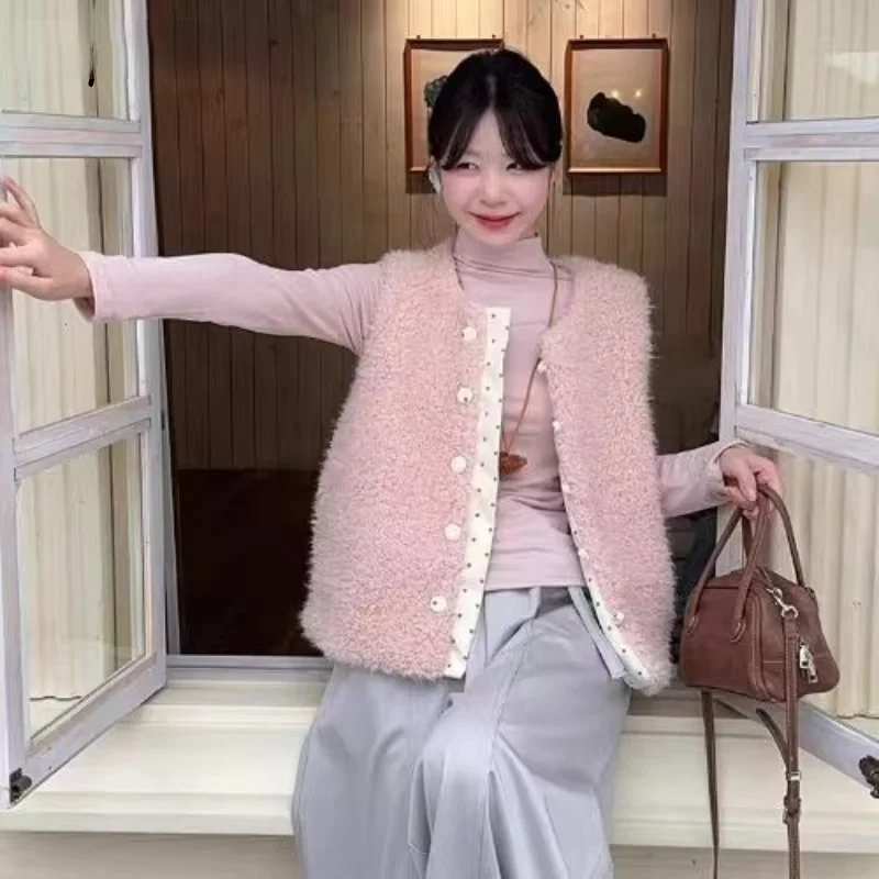 New Sweet Lamb Wool Corduroy Women Clothing Minority Age Reduction Vests Slim Loose Casual Trendy Hot Sell Chaqueta Mujer