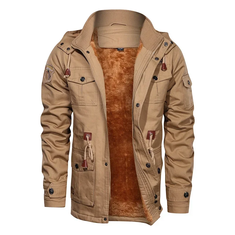 MaiDangDi-Chaqueta de algodón lavable para hombre, chaqueta gruesa de longitud media con capucha, desmontable, de terciopelo, para otoño e invierno, 2024