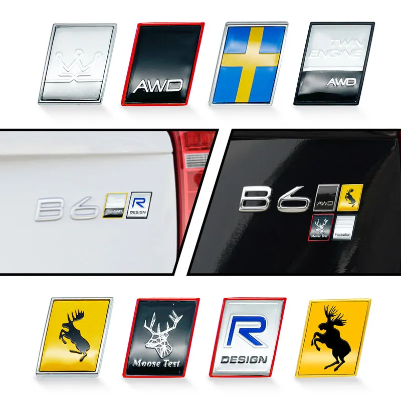 Auto Metal Sticker Swedish Flag Moose Test Deer Emblem R Design Badge Body Rear Trunk Decor For Volvo XC60 S60 V40 V60 S90 XC90