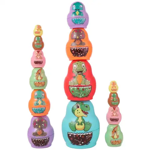 6 Layer Dinosaur Russian Nesting 8 Layer Animals Pattern Stacking Nesting Handmade Cartoon Stacking Cups Gams Chidlren Gifts