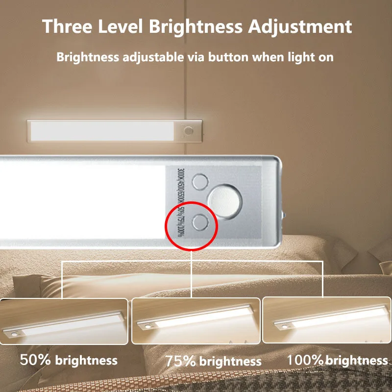 LED Cabinet Light Motion Sensor Rechargeable Night Light for Kitchen Bedroom Cordless Stick Lamp No Drill Light Strip