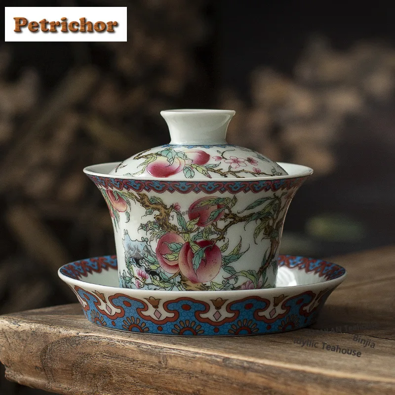 

150 мл Пастельная долголетие Персик Гайвань Ретро Не Горячий Чайная Варенья Бытовая Чайная Чаша С Крышкой Набор Чайник Крышка Чаша Чайная Посуда Подарок