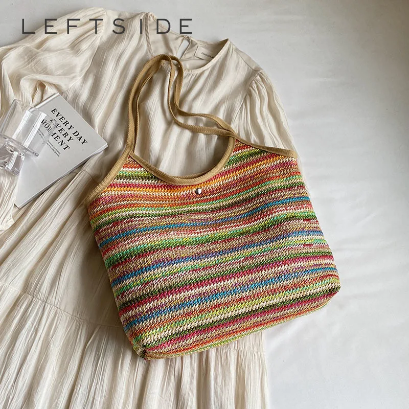 LEFTSIDE Big Striped Straw Bags for Women 2024 Y2K Fashion Summer Shoulder Bags Handbags and Purses Weave Beach Underarm Bag