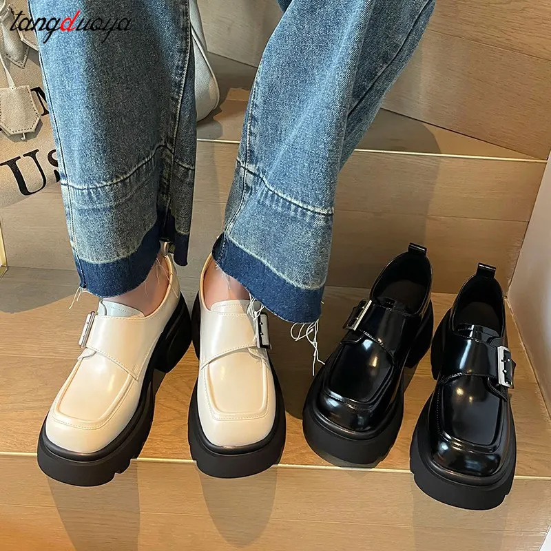 High Heels Loafers Women 2024 Spring British College Style Mary Janes shoes Chunky Platform Oxford shoes Woman Jk Uniform Shoes