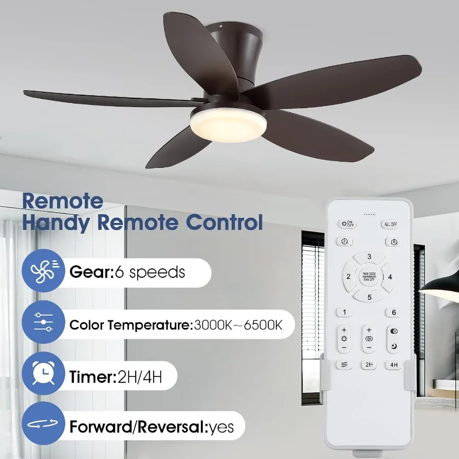 مراوح سقف 36 بوصة مع ضوء وجهاز تحكم عن بعد في التطبيق لغرف المعيشة المنزلية وغرف النوم 5 شفرات تصميم محرك قابل للعكس 3 ألوان Di