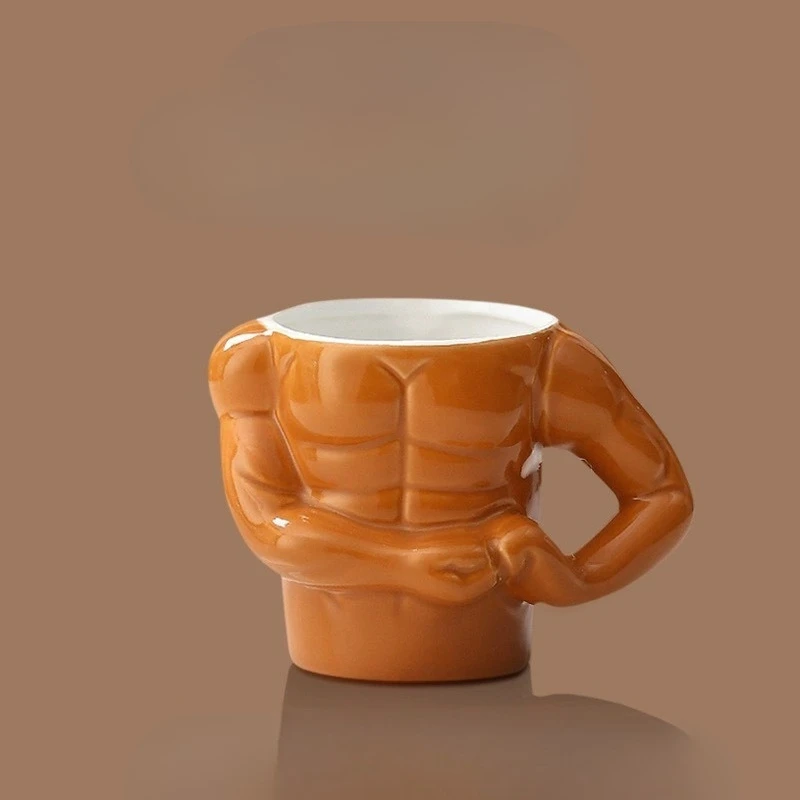 Funny Muscle Man Ceramic Mug, Creative Bodybuilder Shape Coffee Cup Novelty Gag Gift for Men Boyfriend Husband Gym Lover