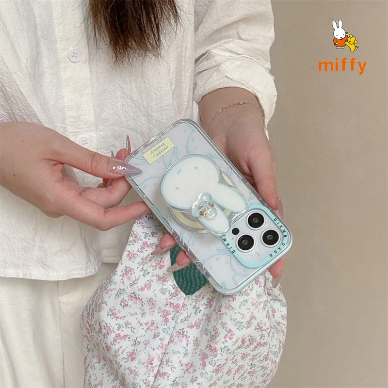 Handyhülle Kawaii Miffy Geeignet für iPhone 17 16 15 14 Kreative einzigartige magnetische Ständer Transparente Anti-Drop-Telefonhülle Geschenke