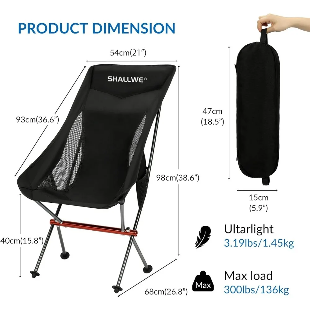 Ultralight High Back Folding Camping Chair, Upgraded All Aluminum Structure, Built-in Pillow, Side Pocket & Carry Bag