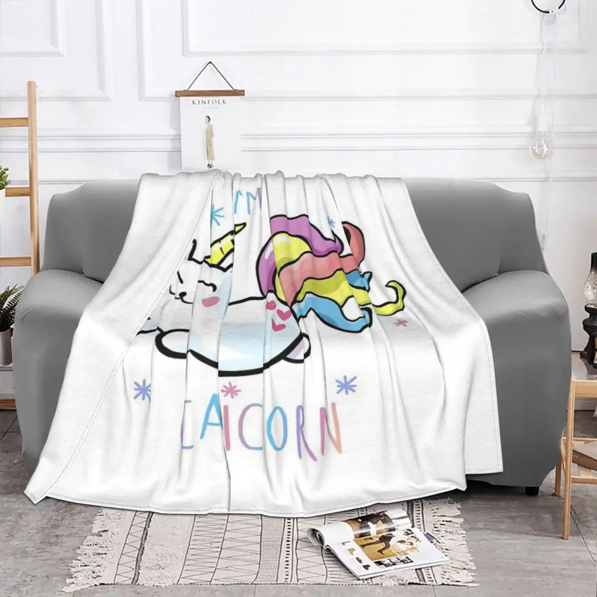 I'M A CATICORN-Manta A cuadros para cama, manta con capucha, A cuadros y fundas